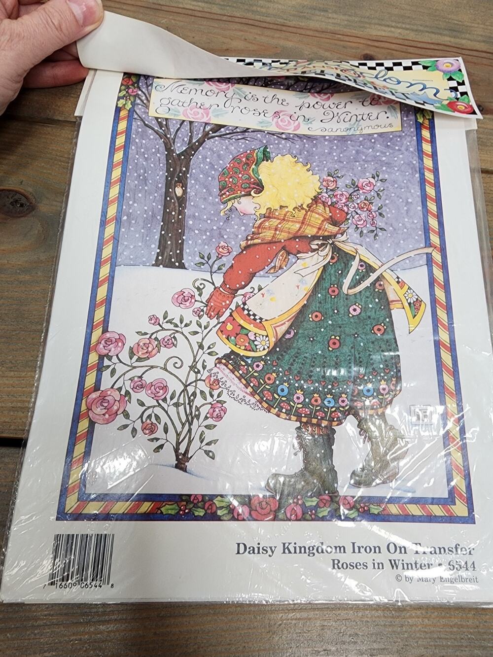 Vtg Mary Engelbreit Daisy Kingdom Iron On Transfer Roses in Winter 6544 Girl